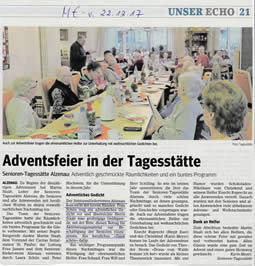 Adventsfeier in der Seniorentagesstätte